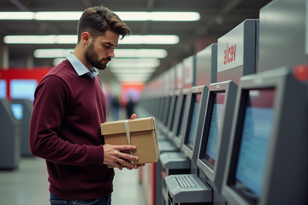Homme utilisant un kiosque postal moderne