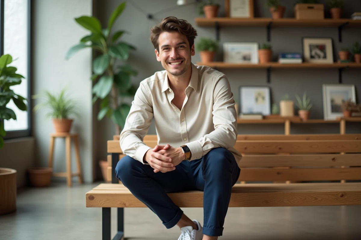 Jeune homme détendu dans un café intérieur lumineux